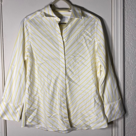 Foxcroft Tops - Foxcroft NYC Womens Yellow White Striped Non Iron Stretch Button Up Shirt 6 flaw